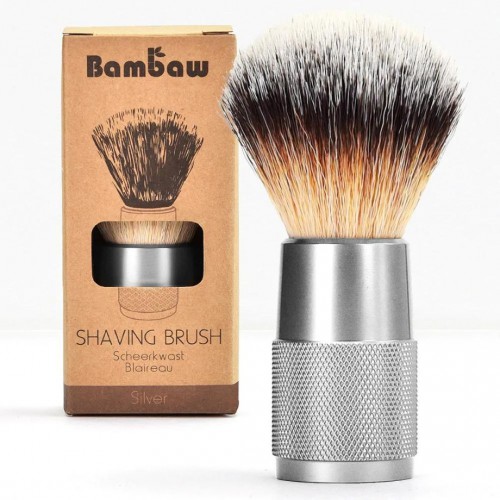 Blaireau de rasage manche en métal Silver - Bambaw Blaireau de rasage manche en métal Silver - Bambaw