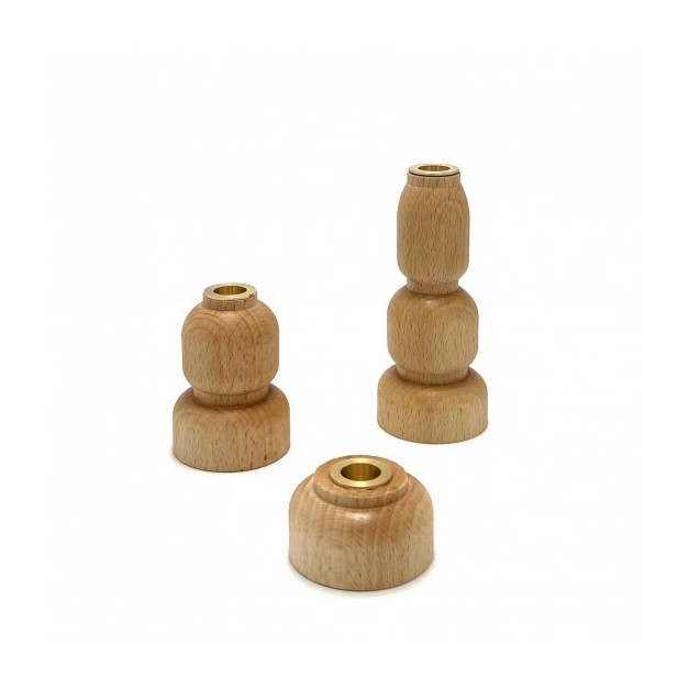 Set 3 bougeoirs bois & laiton naturel - Grand modèle Maison Pechavy