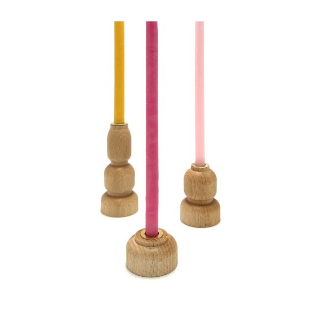 Set 3 bougeoirs bois & laiton naturel - Grand modèle Maison Pechavy