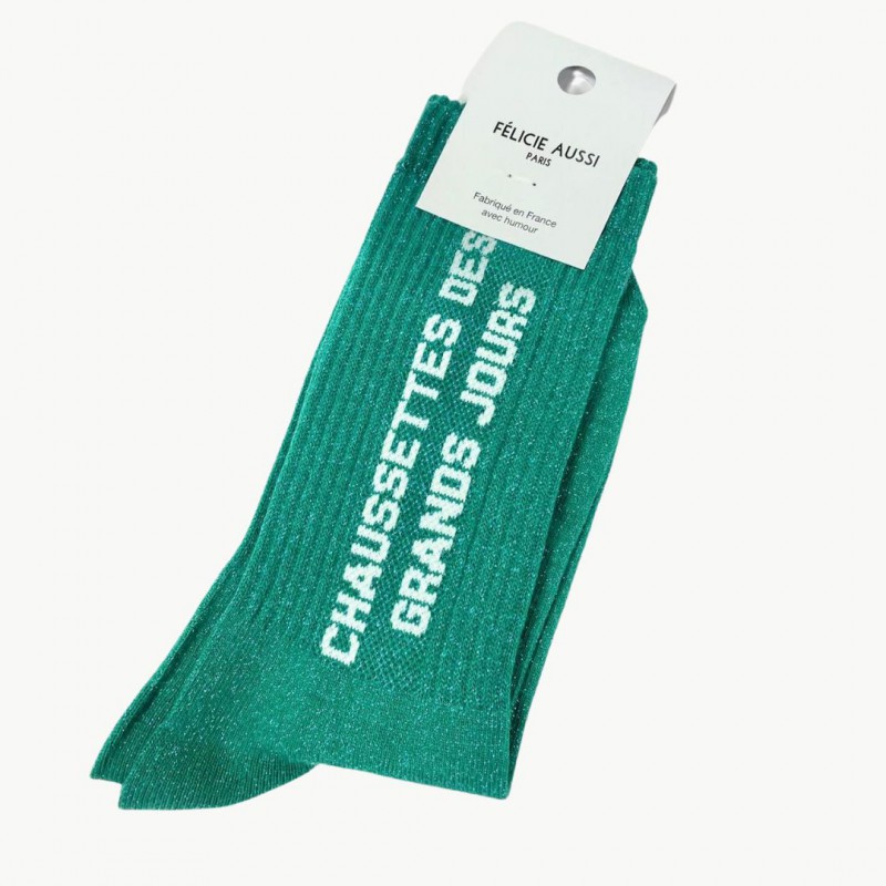 Félicie Aussi - Chaussettes Paillettes Des Grands Jours Vert Voir la slide Félicie Aussi - Chaussettes Paillettes Des Grands Jours Vert