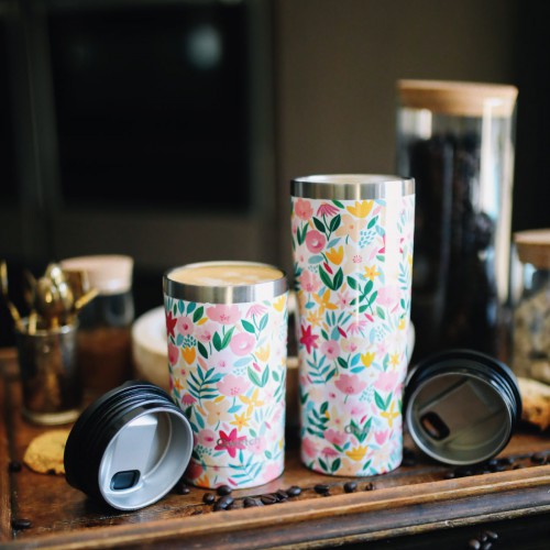 Travel Mug Flora Rose 300 ml - Qwetch, boisson chaude en sécurité Travel Mug Flora Rose 300 ml - Qwetch, boisson chaude en sécurité
