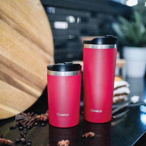 Travel Mug Matt Framboise 300 ml - Qwetch, boisson chaude en sécurité