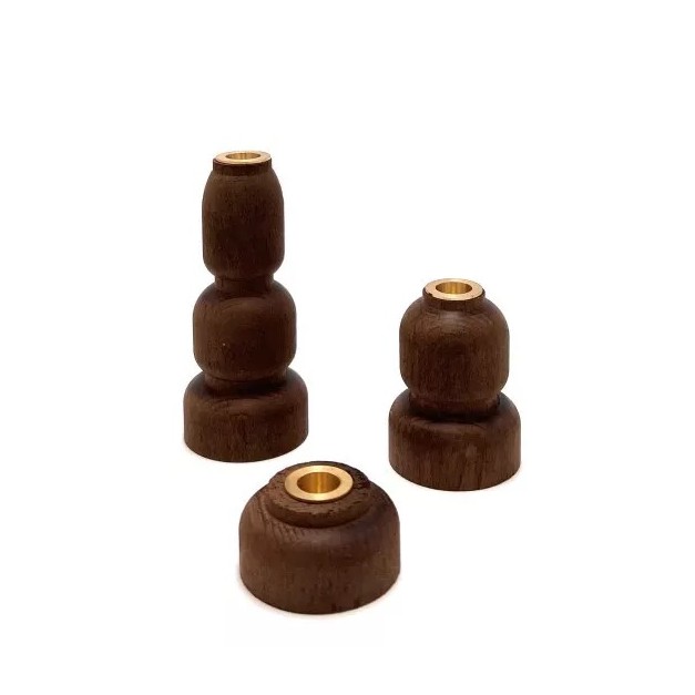 Set 3 bougeoirs bois terracotta & laiton naturel - Grand modèle