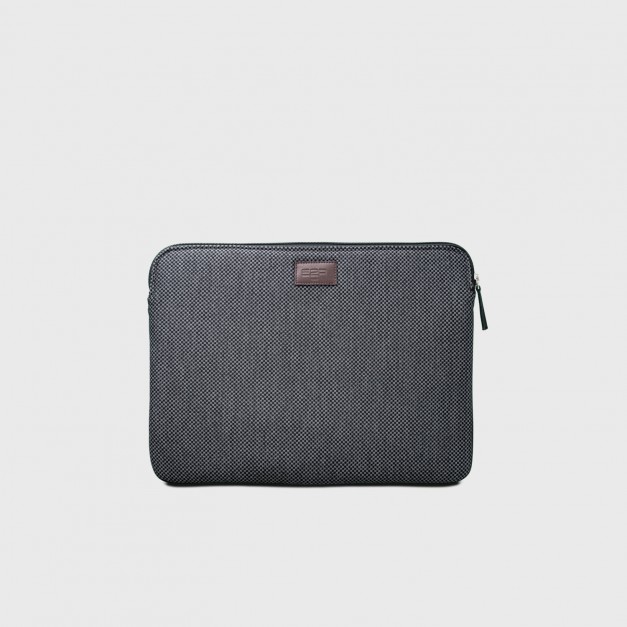 Entre 2 Rétros Pochette ordinateur 15" grise, bandes noire/blanche/vin