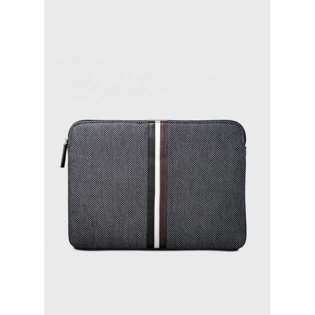 Entre 2 Rétros Pochette ordinateur 15" grise, bandes noire/blanche/vin