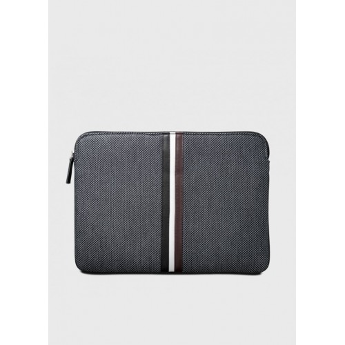 Entre 2 Rétros Pochette ordinateur 15" grise, bandes noire/blanche/vin Entre 2 Rétros Pochette ordinateur 15" grise, bandes noire/blanche/vin