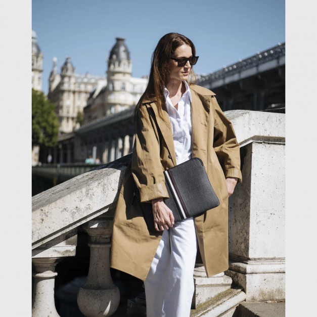 Entre 2 Rétros Pochette ordinateur 15" grise, bandes noire/blanche/vin