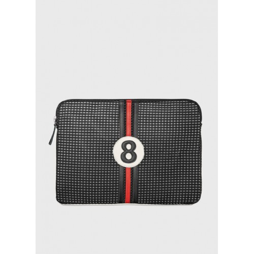 Entre 2 Rétros Pochette ordinateur 15" grise, bandes noire/rouge/noire Entre 2 Rétros Pochette ordinateur 15" grise, bandes noire/rouge/noire