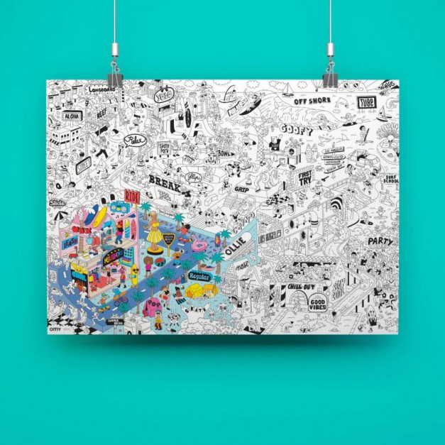 Omy - Poster géant et stickers - Surf & Skate
