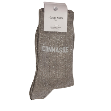 Félicie Aussi - Chaussettes Paillettes Connasse Gris Argent - Fabriquées en France