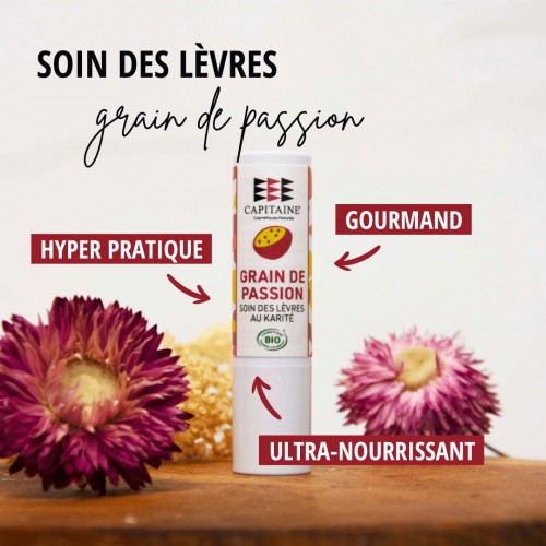 Baume à lèvres bio - grain de passion - Capitaine Cosmétiques Baume à lèvres bio - grain de passion - Capitaine Cosmétiques