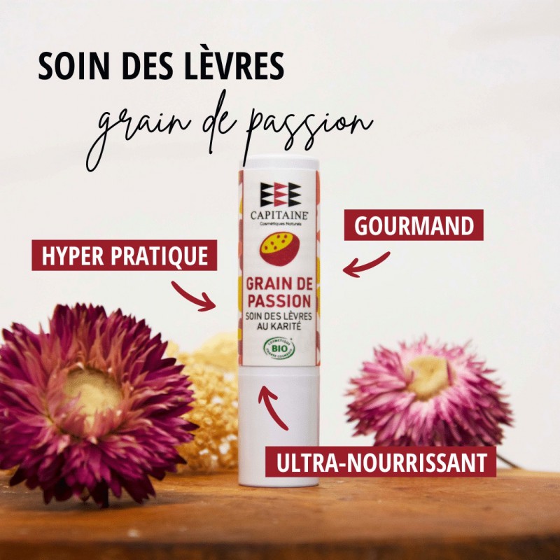Baume à lèvres bio - grain de passion - Capitaine Cosmétiques Voir la slide Baume à lèvres bio - grain de passion - Capitaine Cosmétiques