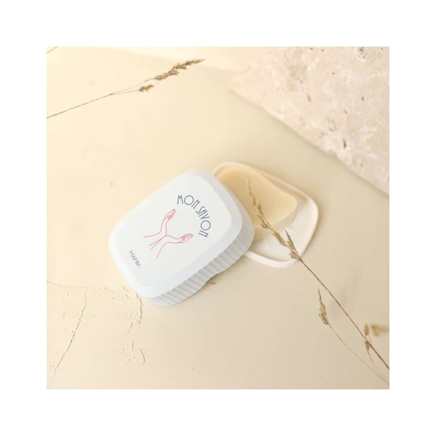 Boîte à savon gris bleuté "mon savon" - Mamik