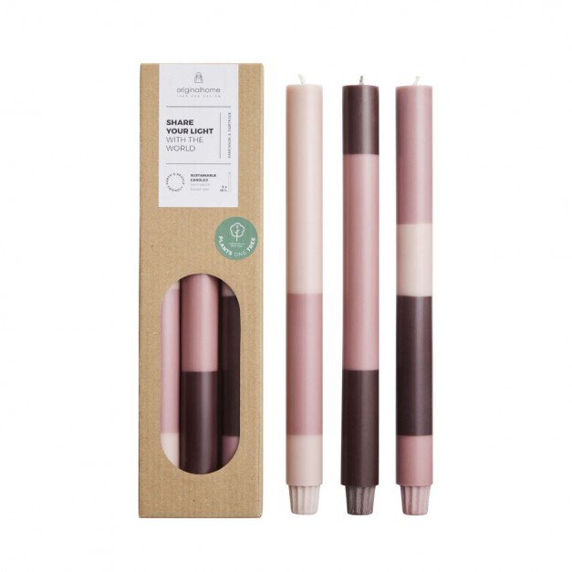 Trio de bougies rayées Dusty Rose - Original Home
