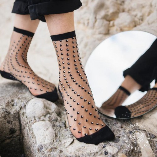 Chaussettes transparentes Crescent Dunes Black - Atelier Saint-Eustache Chaussettes transparentes Crescent Dunes Black - Atelier Saint-Eustache