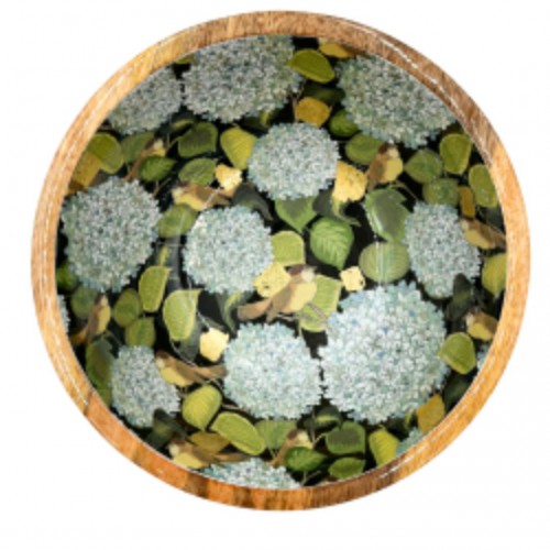 Plat en bois de manguier 25 cm - Hortensia bleu - By Room