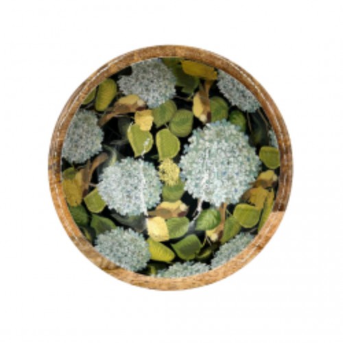Plat en bois de manguier 18 cm - Hortensia bleu - By Room