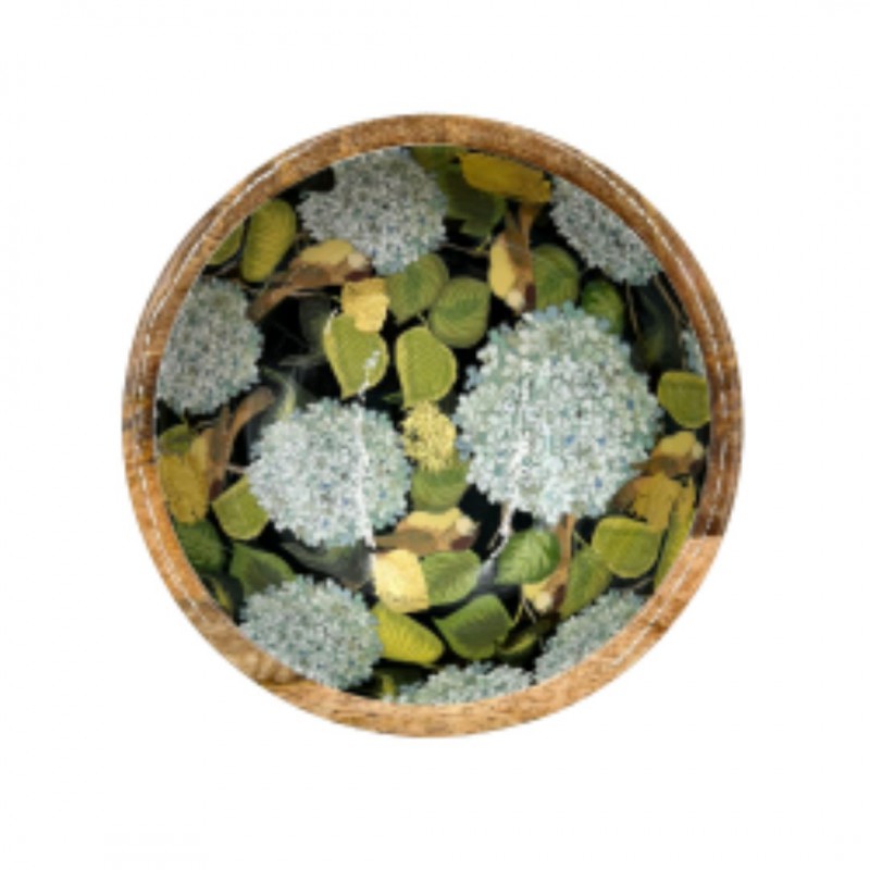 Voir la slide Plat en bois de manguier 18 cm - Hortensia bleu - By Room