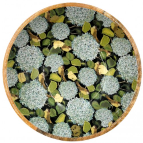 Plat en bois de manguier 38 cm - Hortensia bleu - By Room Plat en bois de manguier 38 cm - Hortensia bleu - By Room
