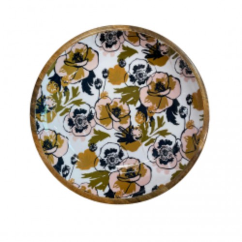 Plat en bois de manguier 18 cm - Fleurs jaune/bleu - By Room
