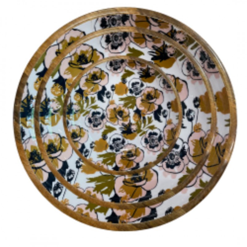 Voir la slide Plat en bois de manguier 18 cm - Fleurs jaune/bleu - By Room