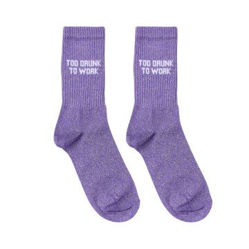Félicie Aussi - Chaussettes Too Drunk to Work Homme Paillettes Mauve