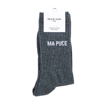 Félicie Aussi - Chaussettes Ma Puce Paillettes Anthracites