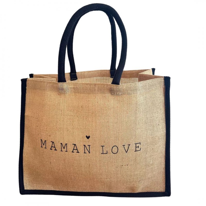 Marcel & Lily - Sac cabas en jute naturelle - Maman love - taille L Voir la slide Marcel & Lily - Sac cabas en jute naturelle - Maman love - taille L