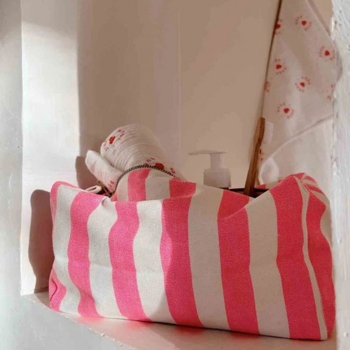 Trousse de toilette Vic rayé néon rose – Pratique et stylée Trousse de toilette Vic rayé néon rose – Pratique et stylée