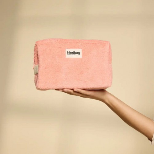 Hindbag - Trousse Léon Éponge Rose Corail en coton bio