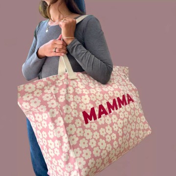 Cabas Family Impact Stories – Mamma – Motif Fleurs – Coton bio GOTS – 48x40x24 cm