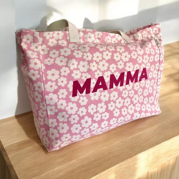 Cabas Family Impact Stories – Mamma – Motif Fleurs – Coton bio GOTS – 48x40x24 cm