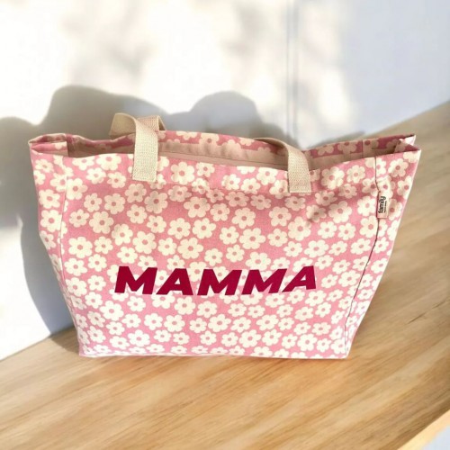Cabas Family Impact Stories – Mamma – Motif Fleurs – Coton bio GOTS – 48x40x24 cm